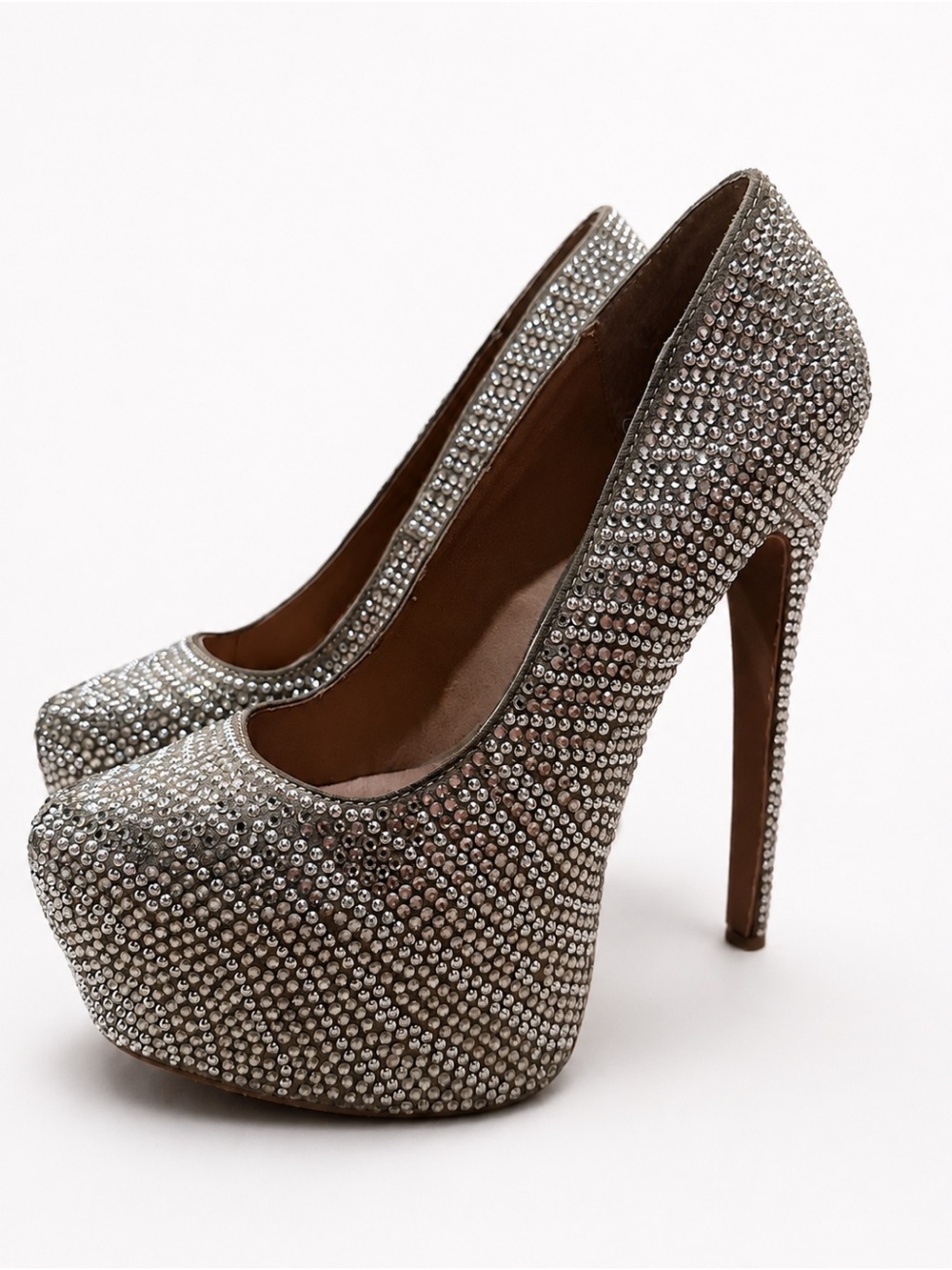Steve Madden Silver Rhinestone Platform Stiletto Pumps
